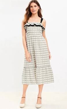 NWT LOFT 100% Cotton Plaid Square Neck Maxi Dress Size 8 Tiered Cottagecore